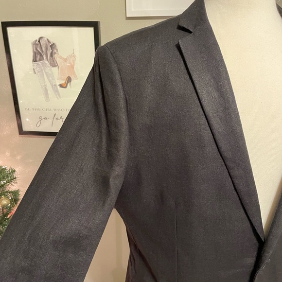 H&M Black Linen Notched Collar Blazer 44R - Picture 4 of 12